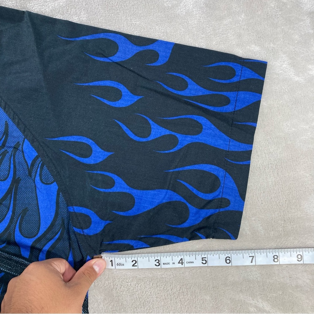 Vintage 90s No Boundaries Lead Foot Car Blue Fire Flame Button Up Shirt Sz Small - Picture 7 of 7